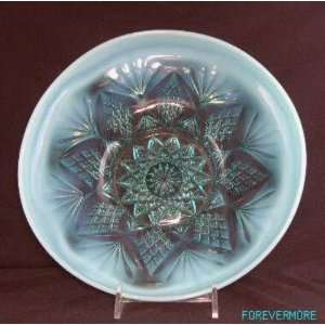 Blue Opalescent Dugan Glass Reflecting Diamonds Bowl  