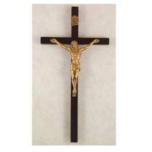  10 Cherry Stained Wall Crucifix with Gold Corpus, Boxed 