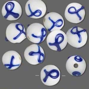 Lot of 12 Blue Ribbon Awareness 10mm Round Glass Beads  