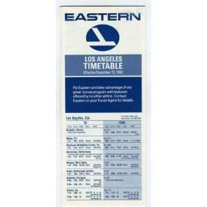  Eastern Airlines Los Angeles California Time Table 1982 