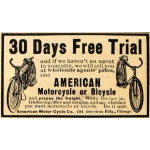  1911 Ad American Motor Cycle Company Bicycle Motorcycle 
