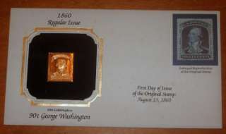 22Kt Gold Replica US Stamp 1860 First Day Washington 3  