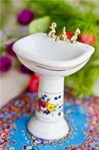 Dollhouse Miniature Bathroom China Basin Sink w Mirror  