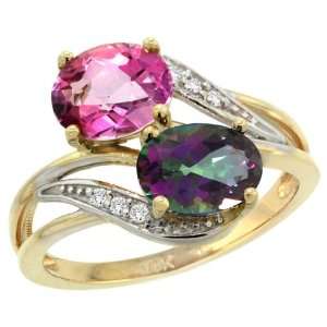  ( 8x6 mm ) Double Stone Engagement Pink & Mystic Topaz Ring w/ 0.07 