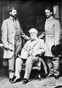 Lee with son Custis (left) and aide Walter H. Taylor (right 