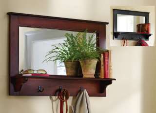 Large Entryway Wooden Wall Mirror Shelf and Coat Rack Walnut 35 NEW 