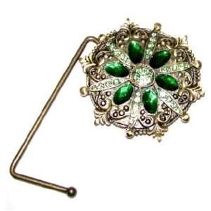  Victorian Green Purse Hanger Hook Brass Crystal Colored 