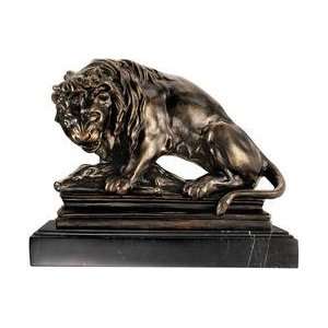  european desktop lion statue iron sculpture marble base 
