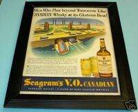 1943 SEAGRAMS VO CANADIAN WHISKEY FRAMED COLOR AD PRINT  