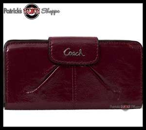 BNWT COACH ASHLEY PATENT LEATHER ENVELOPE WALLET 46309 DARK RED NEW 