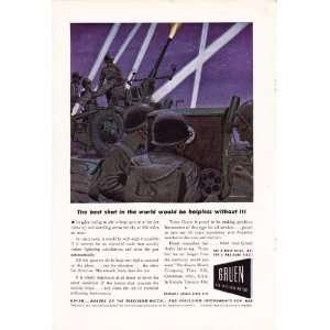  1943 WWII Ad Gruen Night Time Anti Aircraft Gun Battery 