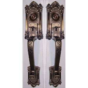 VERY SPECIAL FINE ESTATE French Door Handle Set in Antique Brass  a 