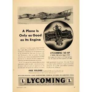  1939 Ad Lycoming Light Plane Engine Aeroncas Cubs etc 