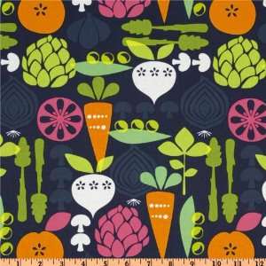  44 Wide Kitchy Kitchen Vegetable Garden Navy Fabric By 