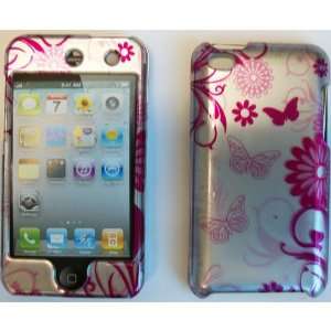 APPLE iPOD TOUCH 4 PINK BUTTERFLY FLOWERS CASE