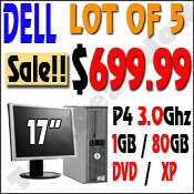 LOT OF 5 DELL DUAL CORE CORE 2 DUO TOWER DESKTOP COMPUTER PC + LCD 