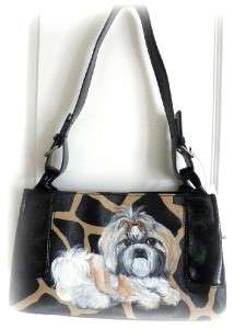 Shih Tzu Hand Painted Animal Print Handbag Purse Dog Art by 