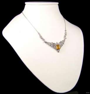 1950s Marcasite & Citrine Yellow Rhinestone Necklace Vintage Jewellery 