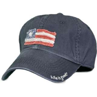 Life is good Tattered Chill Hat   American Flag on dark blue   new 
