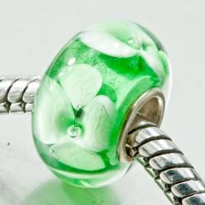 Fresh Green White Flower Glass Beads Pandora Chamilia Biagi Charm 