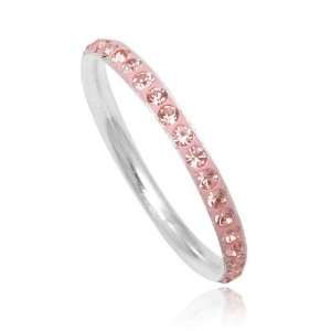   Silver Light Pink Swarovski Crystal Wedding Band Ring (8) Jewelry