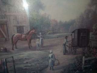 Old Time Farm Family Print Barn Horse Buggy signed Carl Valente  