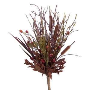  Pack of 6 Autumn Artificial Cattail, Wheat and Berry 
