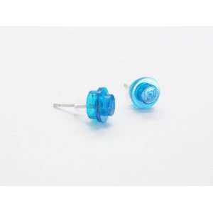    Translucent Blue Upcycled LEGO Round Stud Earrings Jewelry