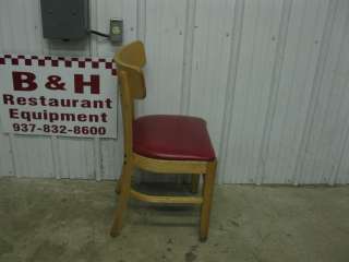 Wood Restaurant Chairs w/ Dark Red Padded Seats  
