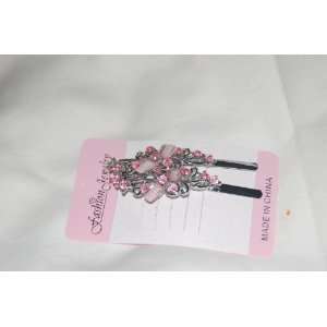   Pink 2 Jeweled 2.5 Silver Bobby Pins Hair Pins 1/2 inch wide: Beauty