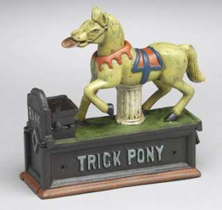 COLLECTIBLE TRICK PONY MECHANICAL BANK CAST IRON BANKS  