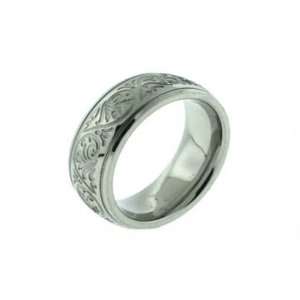  Stainless Steel Floral Engraved Ring, Size 8: Jewelry