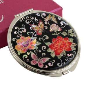  Mother of Pearl Red Peony Flower Design Double Compact 