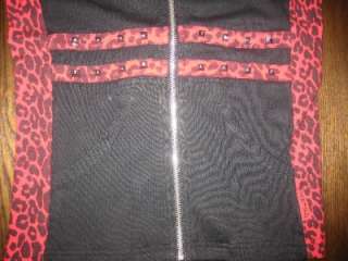TRIPP Black & Red Cheetah trim hoodie w Studs Size L  