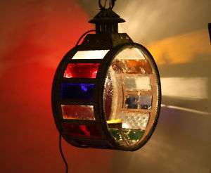 Round Pendant Light Vintage Stained glass lamp antique hanging candle 