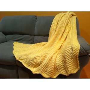  Grand Mom Inna   Handmade Knitted Blanket  Yellow (60 X65 