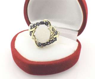 Estate 10k yellow gold Druzy quartz and Sapphire Ring  