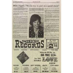  Mich Jagger Roling Stones Concert Interview Ad 1969