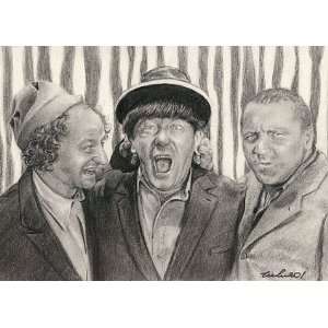  The Three Stooges Portrait Charcoal Drawing Matted 16 X 