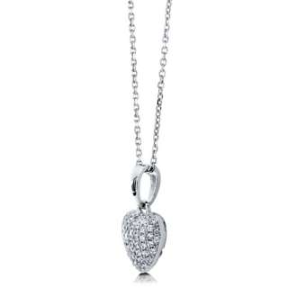 CLEAR CUBIC ZIRCONIA CZ STERLING SILVER 925 PUFFED HEART PENDANT 
