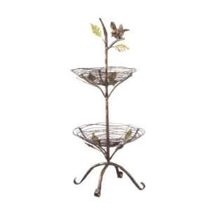  Bronze Cast Iron Two Tier Bird and Twig Decorative Table 