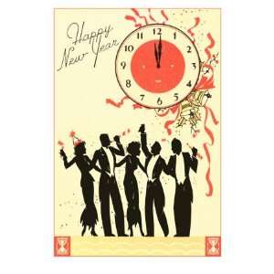  Happy New Year, Men in Tuxedos, Clock at Midnight Premium 