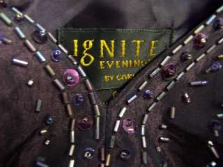 IGNITE EVENINGS Beaded V Neck Evening Gown Dress 14 NWT  