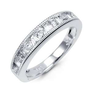    14k White Gold Baguette Round Diamond Wedding Band Ring: Jewelry