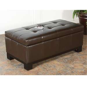 Elegant Design Tufted Brown Leather Storage Ottoman Bench  