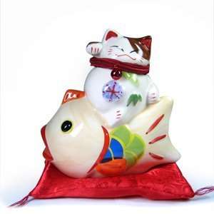  Lucky Cat Bank with Jumbo Fish (porcelain) Everything 