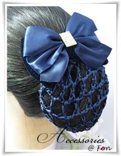 Satin Black Flower Bow Ribbon Barrette Snood Hair Net Hair Band 