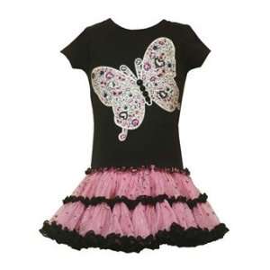  Black and Pink Glitter Mesh with Butterfly Dress Size 6X 