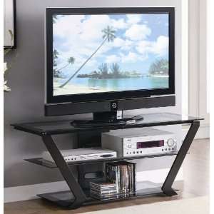  Metal TV Stand with Glass Shelves in Black Finish