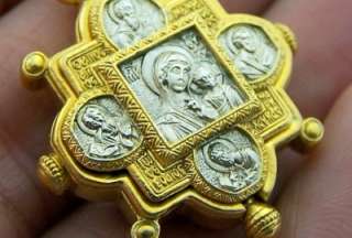 Madonna & Child Gold Relic Locket Cross W Angels Icon   